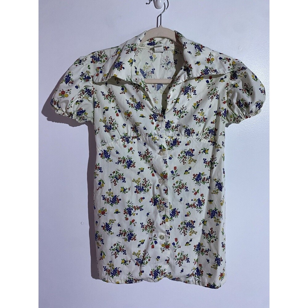 Vintage Floral Top S/M? Ivory‎ Babydoll Fairy Coquette Cottagecore Union USA